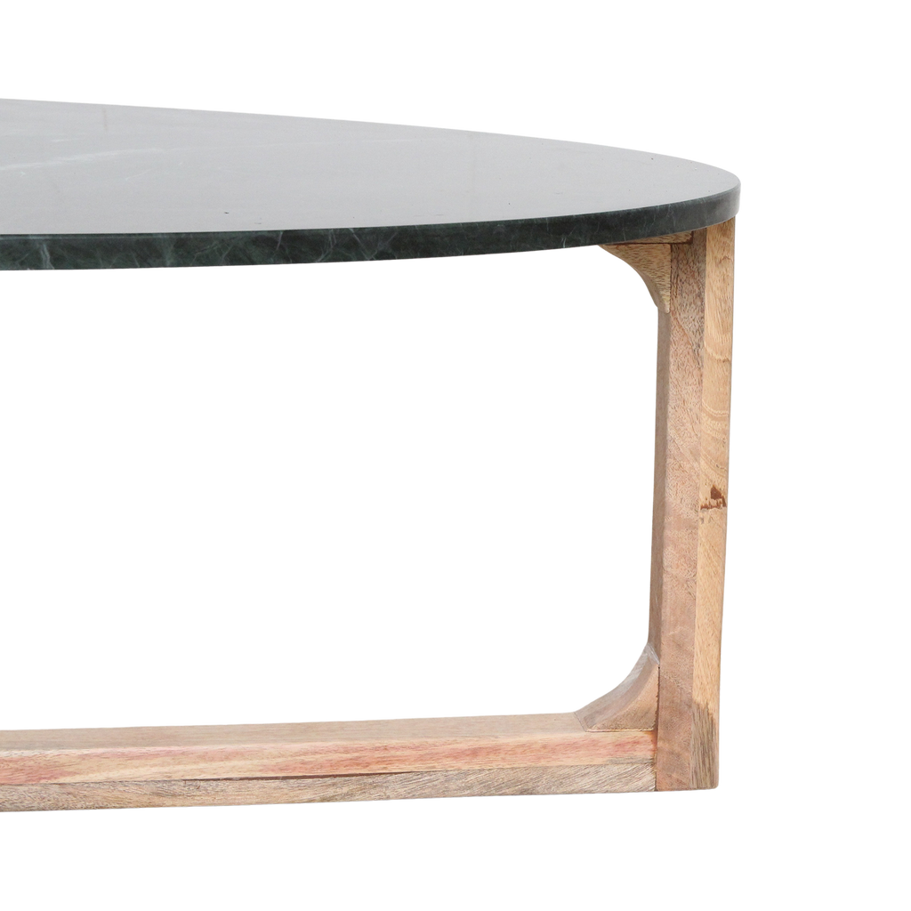 Ovaler Couchtisch aus schwarzem Marmor und Naturholz – 120x60 cm