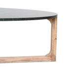Ovaler Couchtisch aus schwarzem Marmor und Naturholz – 120x60 cm