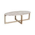 Ovaler Couchtisch aus Marmor in Creme und Holz – 120x60 cm