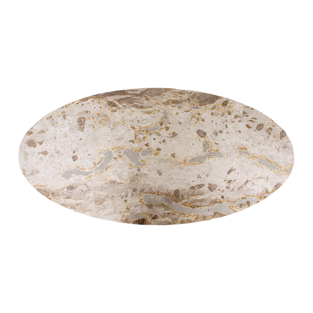 Ovaler Couchtisch aus Marmor in Creme und Holz – 120x60 cm