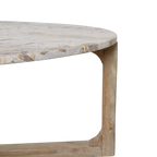 Ovaler Couchtisch aus Marmor in Creme und Holz – 120x60 cm