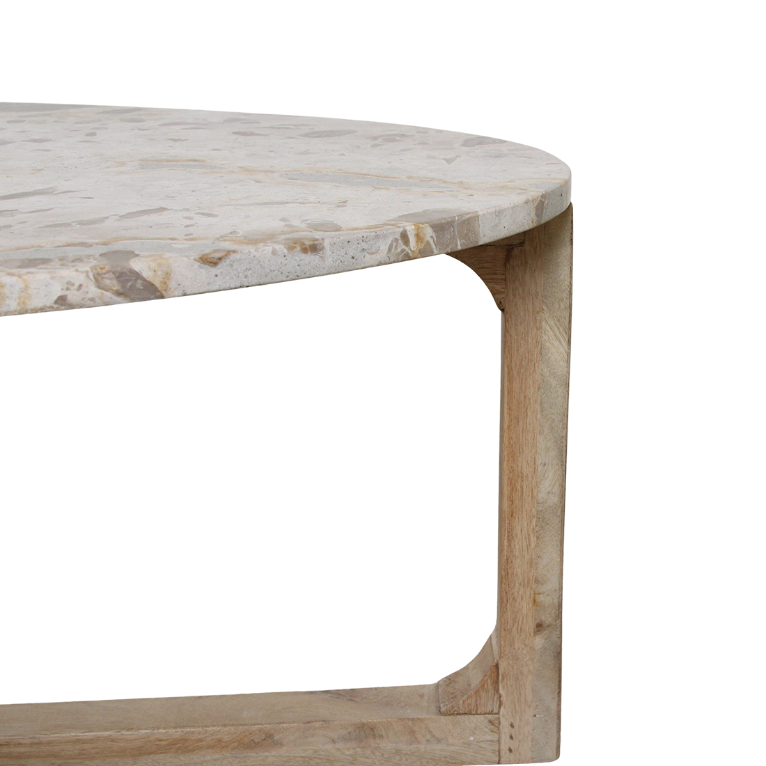 Ovaler Couchtisch aus Marmor in Creme und Holz – 120x60 cm