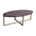 Couchtisch aus bordeauxrotem Marmor mit hellem Holzgestell – 120x65 cm