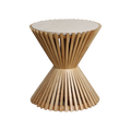 Runder Beistelltisch aus hellem Marmor mit Sanduhr-Gestell aus Holz – Ø46 cm