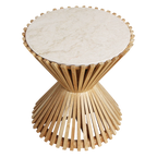 Runder Beistelltisch aus hellem Marmor mit Sanduhr-Gestell aus Holz – Ø46 cm