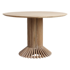 Table à manger ronde en teck recyclé pied ajouré sculptural – Ø140 cm