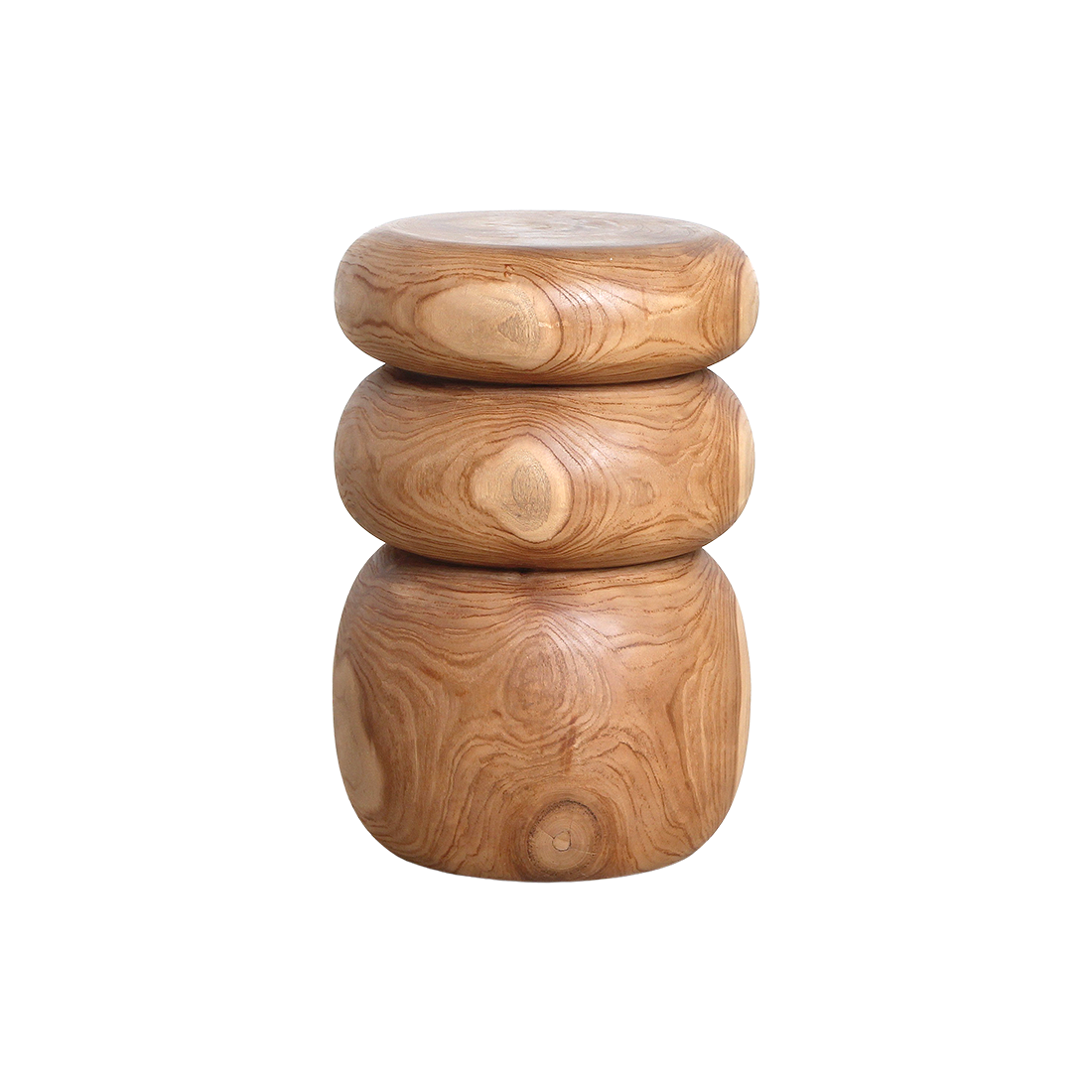 Hocker aus massivem Teakholz in Kieselform, Beige – H45 cm