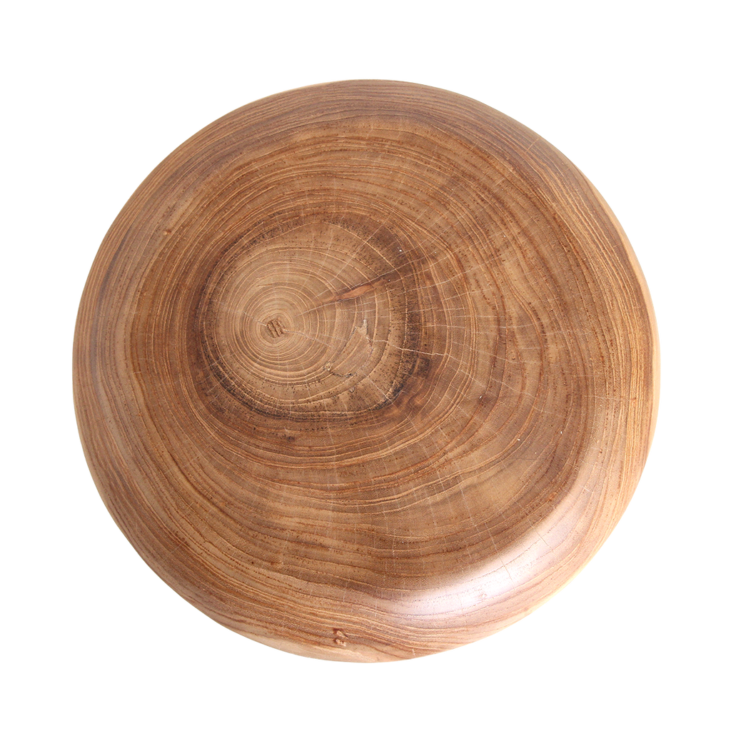 Hocker aus massivem Teakholz in Kieselform, Beige – H45 cm