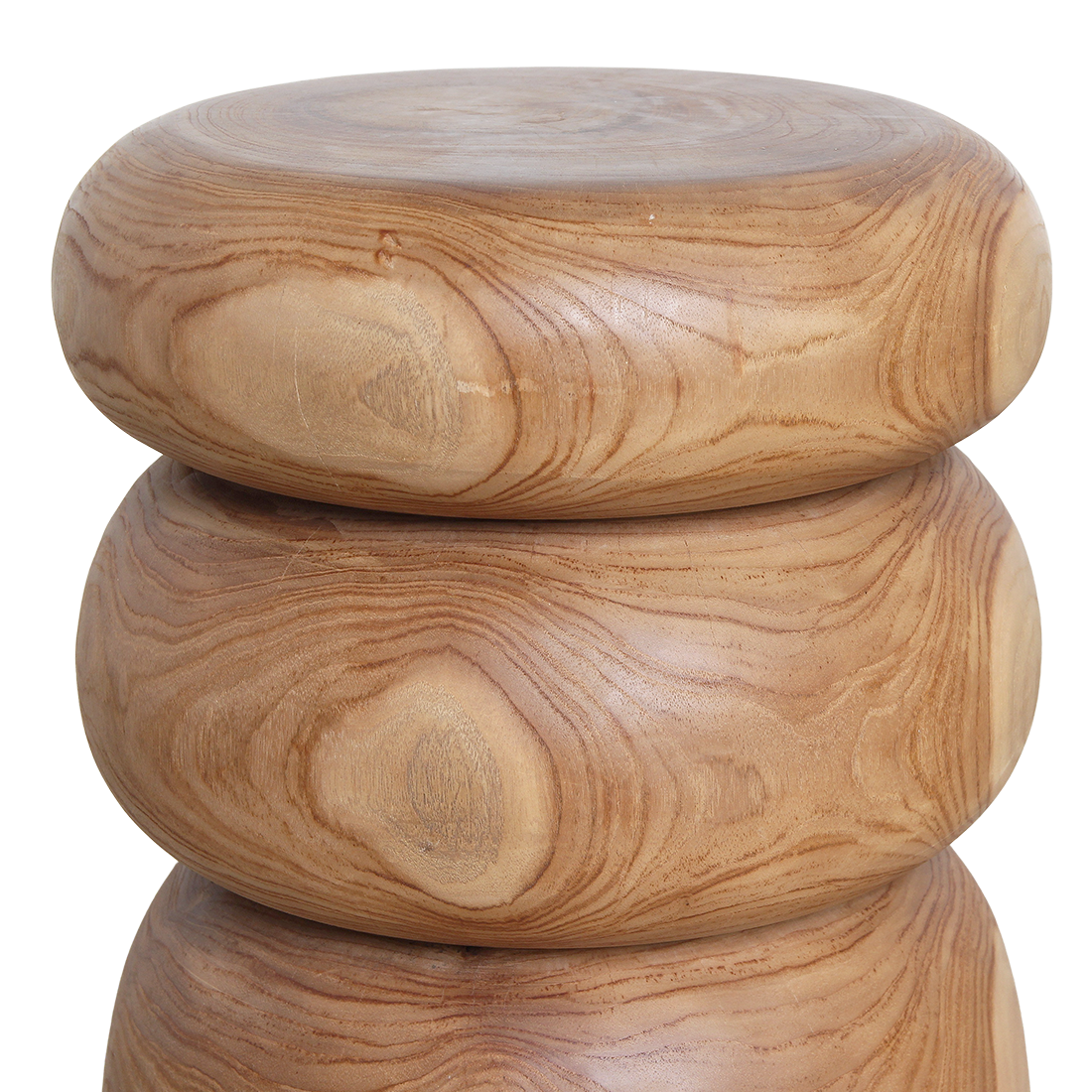 Hocker aus massivem Teakholz in Kieselform, Beige – H45 cm