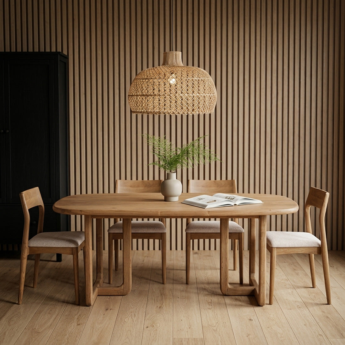 Esstisch aus recyceltem Teakholz in Hell mit runden Beinen – 200x100 cm