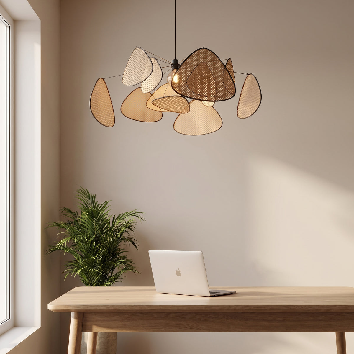 Lustre en rotin tressé naturel ASAKA – Forme feuilles d’Oxalis