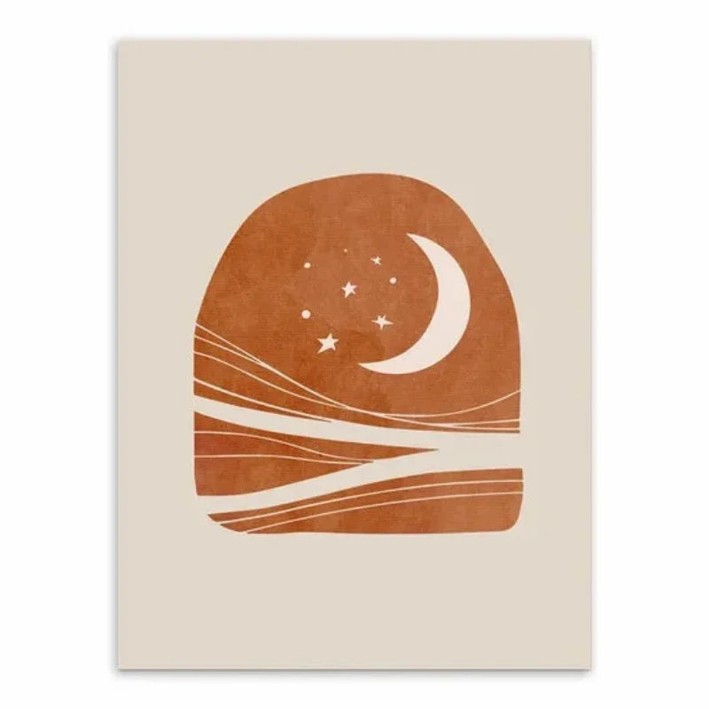 Abstraktes Leinwandbild mit Mond und Sternen