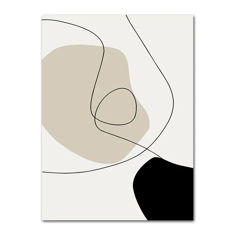 Abstraktes Wandposter mit organischen Formen in Schwarz und Beige auf Leinwand