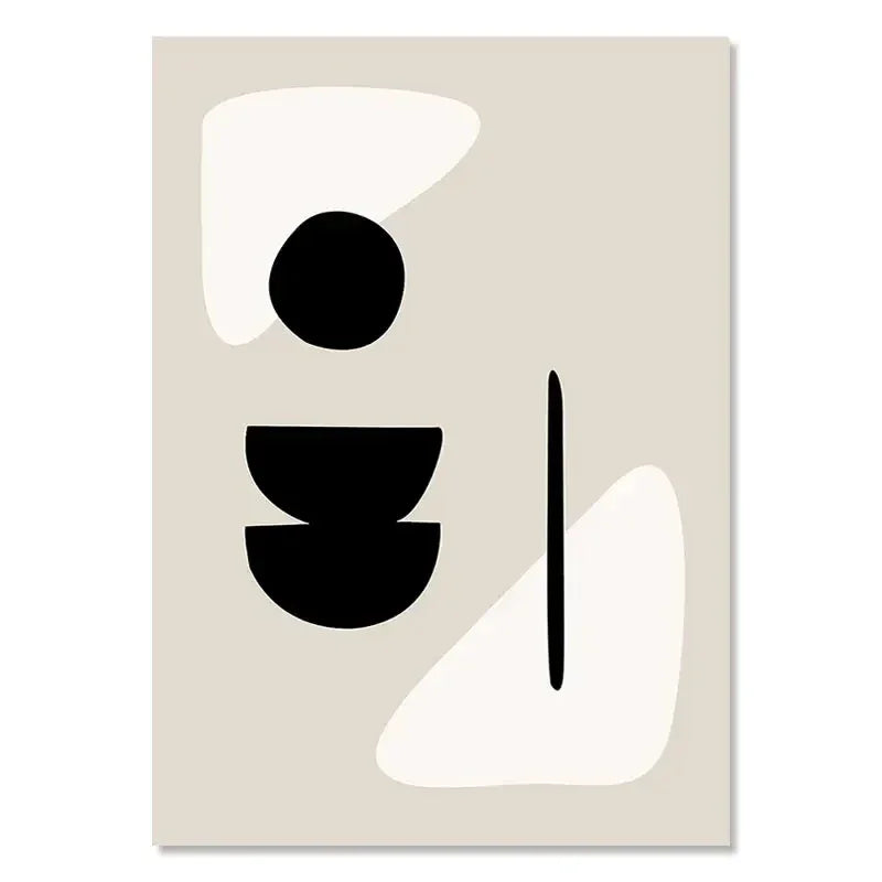 Abstraktes Wandposter mit schwarzem geometrischem Muster auf beiger Leinwand