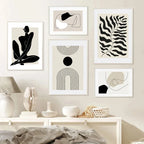 Ensemble d’art mural abstrait noir et blanc sur toile beige pour mur décoration