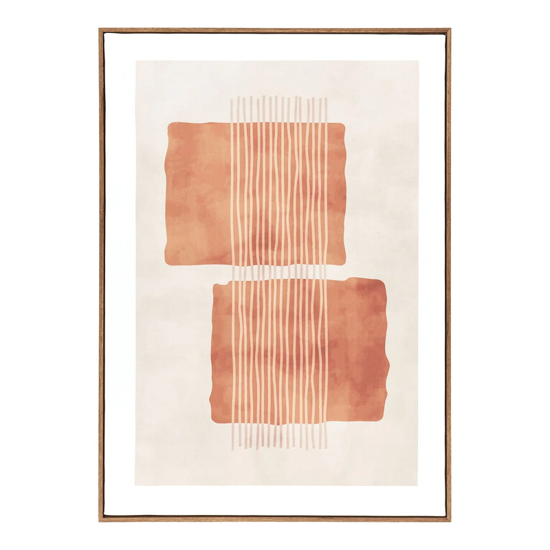 Wandposter abstrakt in Terrakotta und Beige mit Holzrahmen – 50x70 cm