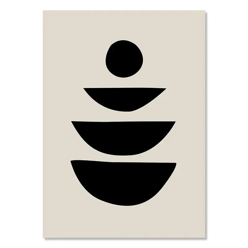 Abstraktes Wandposter aus Leinwand in Beige und Schwarz mit geometrischen Formen