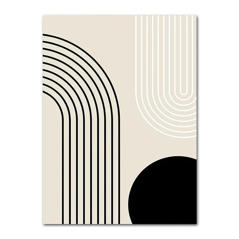 Geometrisches Wandposter in Beige und Schwarz auf Leinwand fürs moderne Wohnzimmer