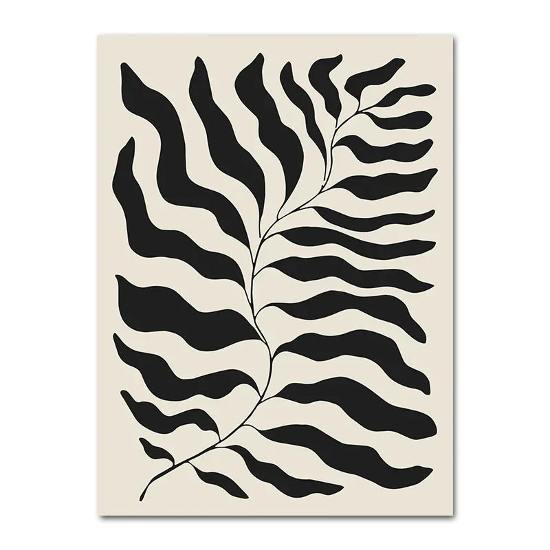 Wandposter aus Leinwand mit schwarzem Blättermotiv
