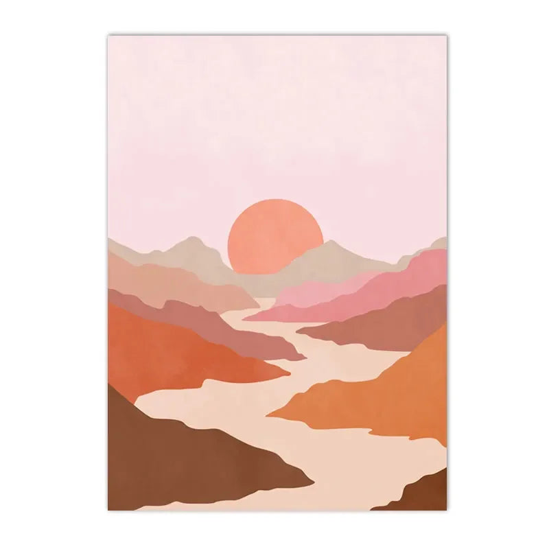 Leinwandbild Berge in Ocker mit rosa Himmel