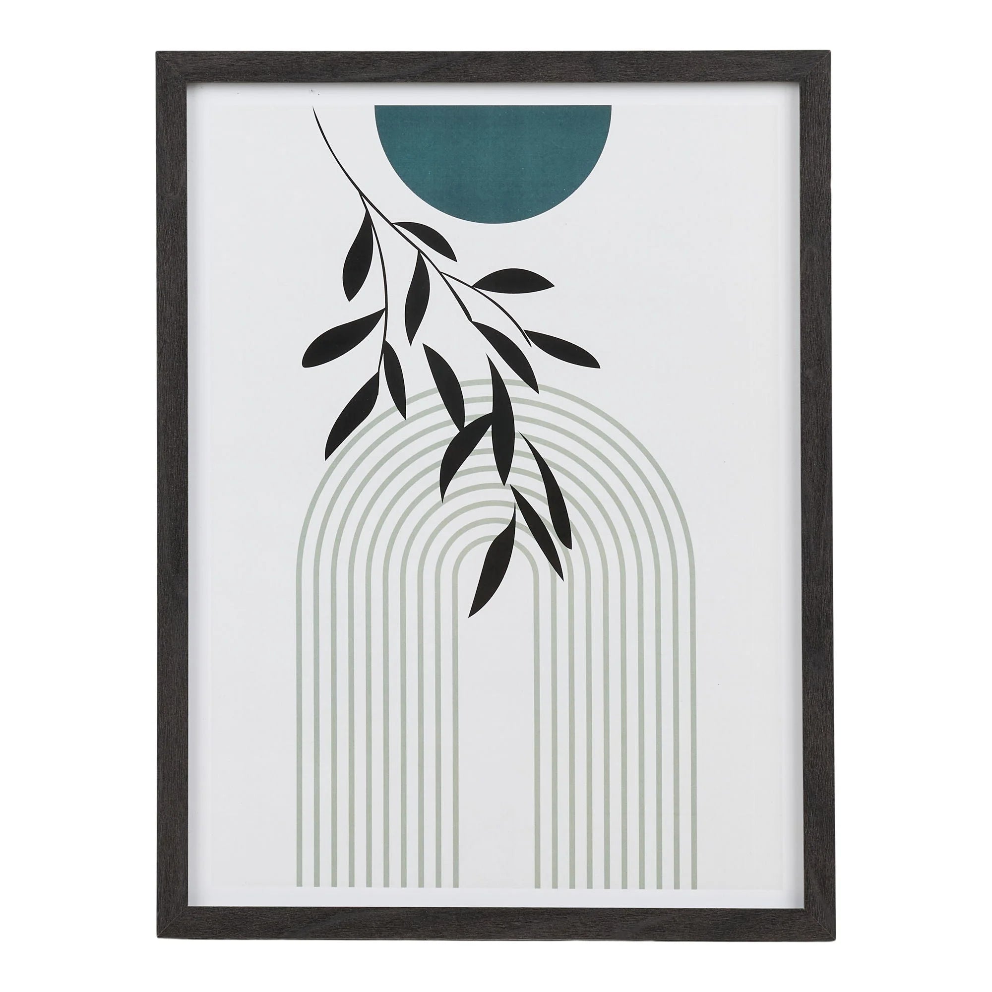 Set de 3 affiches encadrées géométriques et botaniques noir et vert avec branches foliaires