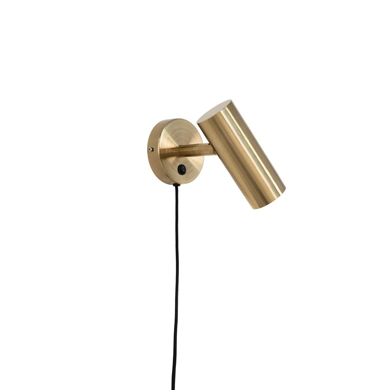 Wandleuchte in Messingoptik mit Stoffkabel und integriertem Schalter – H22 cm