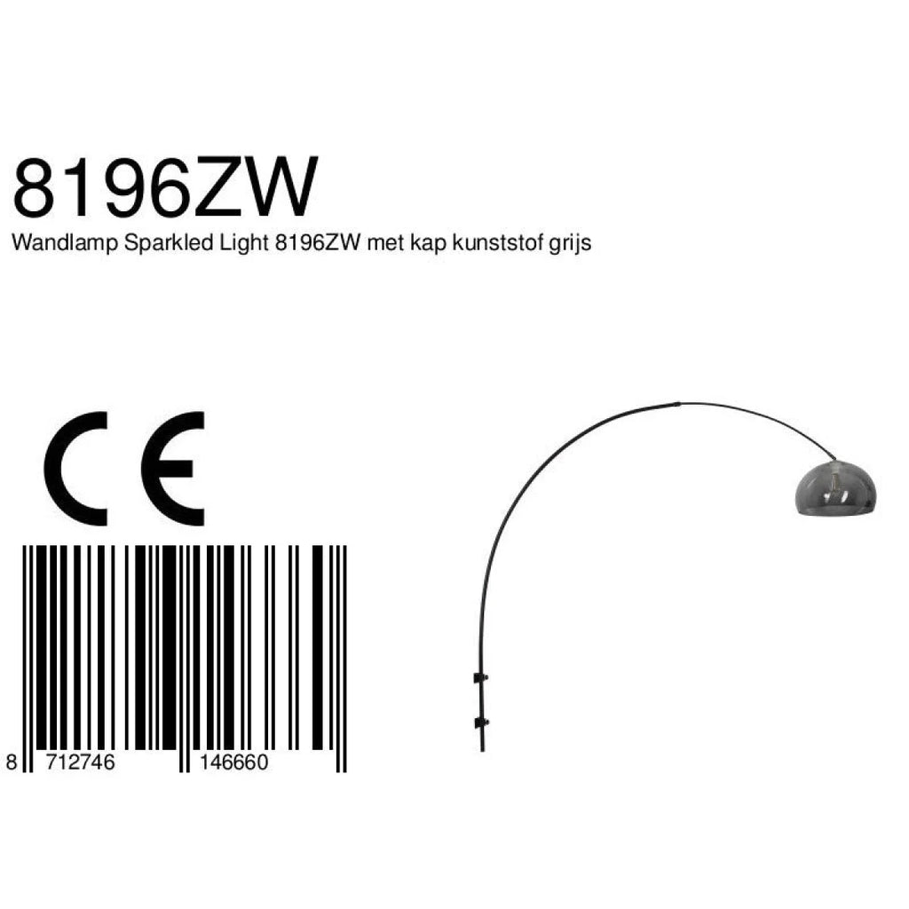 Lampadaire Arc en métal noir avec abat-jour en verre fumé ajustable Ø38 cm