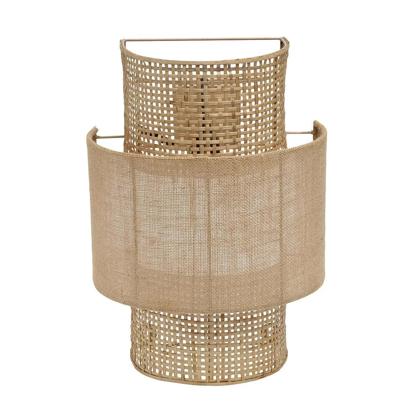 Wandleuchte aus offenem Rattangeflecht und Jute in Beige, zylindrisch – H41 cm
