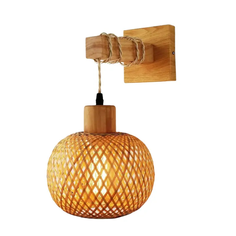 Runde Wandleuchte aus Rattan