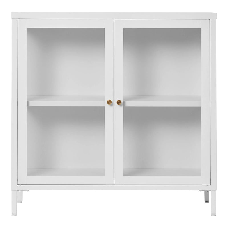 Vitrinenschrank aus weißem Stahl mit goldfarbenen Griffen – 80x35 cm