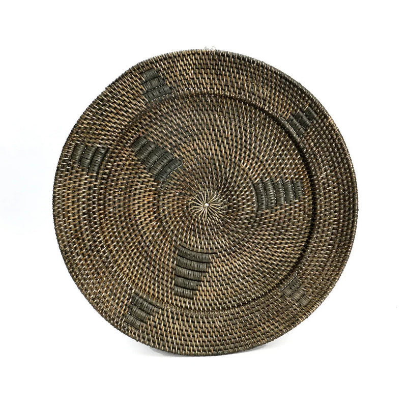 Wandteller aus geflochtenem Rattan 60 cm mit grafischem Muster