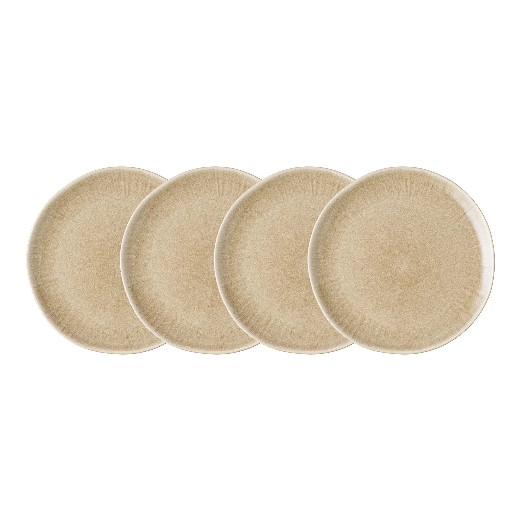 Lot de 4 assiettes en grès beige finition satinée bord irrégulier
