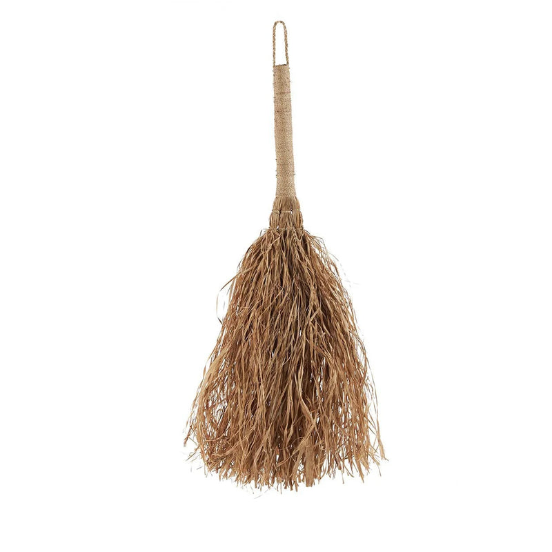 Deko-Wandbesen aus Raffia natur zum Aufhängen mit langen Fransen