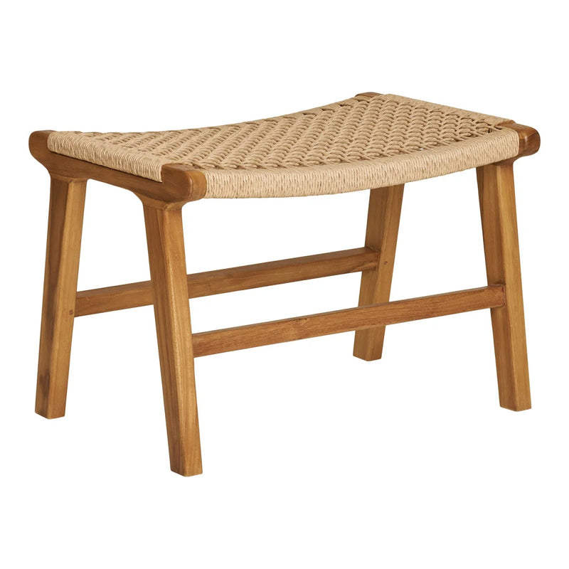 Niedrige Bank aus Holz mit geflochtener Naturkordel, rechteckig – 60x40 cm