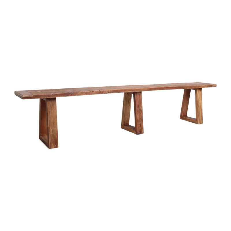 Sitzbank aus massivem Holz in Braun mit Trapezbeinen – 220x30 cm