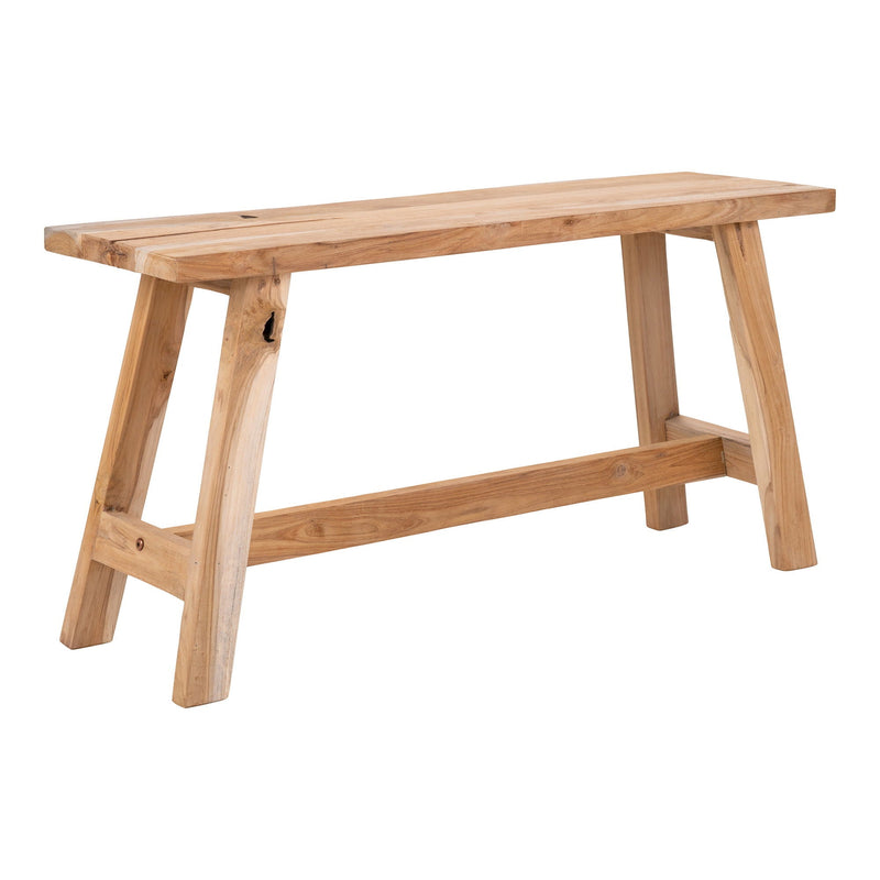 Bank aus massivem Teakholz in Natur mit schrägen Beinen – 90x25 cm