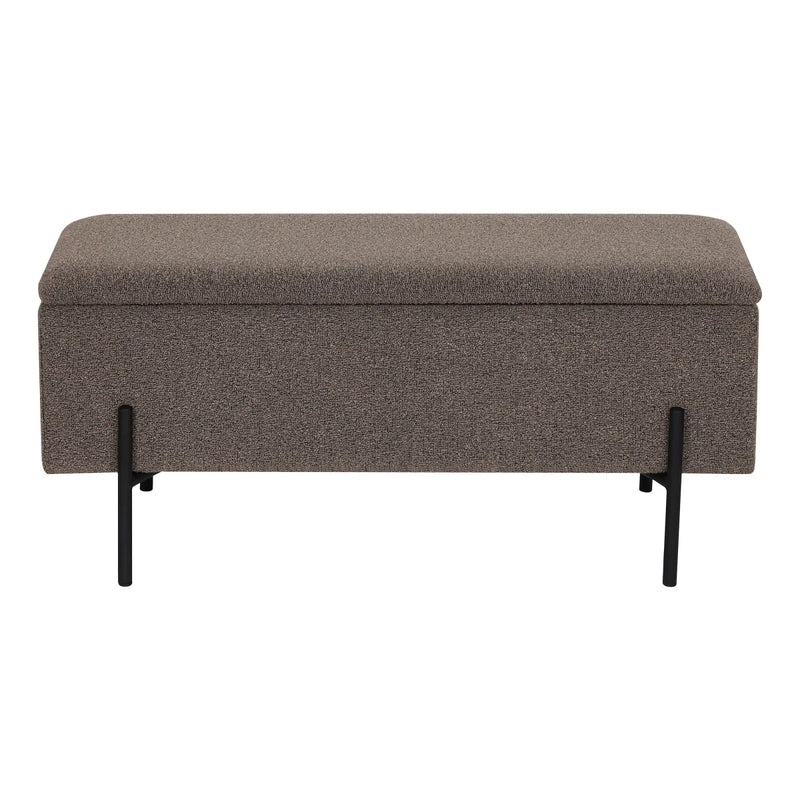 Truhenbank aus meliertem Stoff in Taupe mit schlanken schwarzen Beinen – 95x36 cm