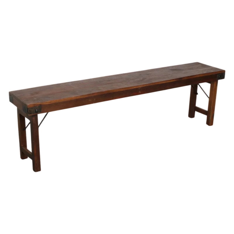 Klappbare Sitzbank aus recyceltem Holz in Braun mit Metallstreben – 160x30 cm