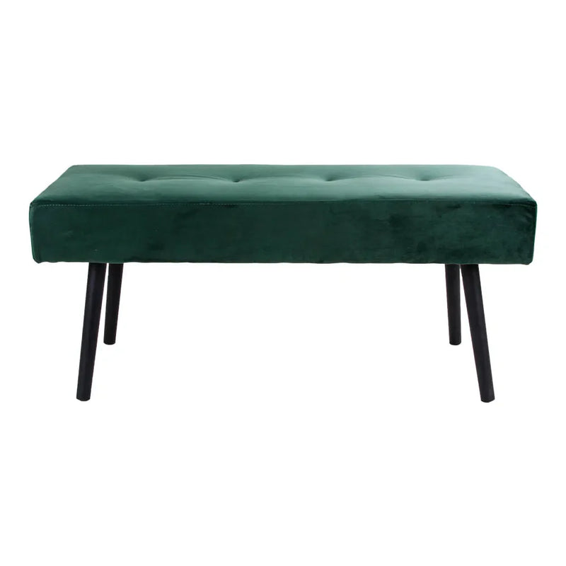 Rechteckige Bank aus Samt in Dunkelgrün, gepolstert, mit schwarzen Füßen – 100x35 cm