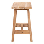 Tabouret de bar en teck massif, finition naturelle rustique, grain visible, 50x25 cm