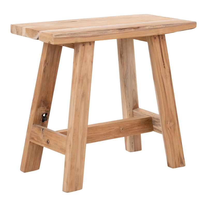 Sitzbank aus massivem Teakholz mit Naturfinish, niedrig und rechteckig – 50x25 cm