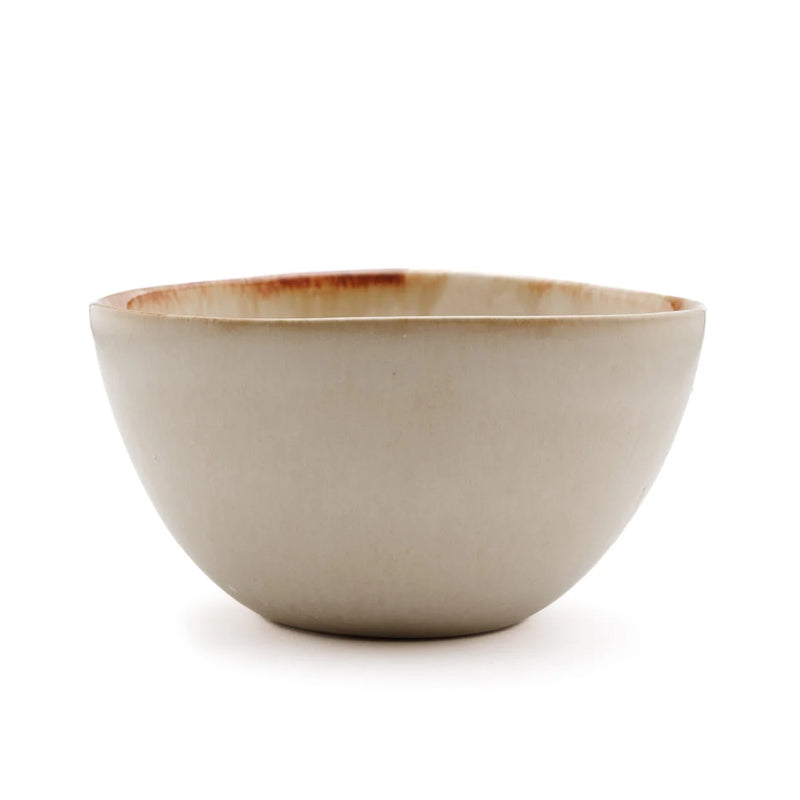 Schale aus Keramik in Beige mit braunem Rand – 15 cm