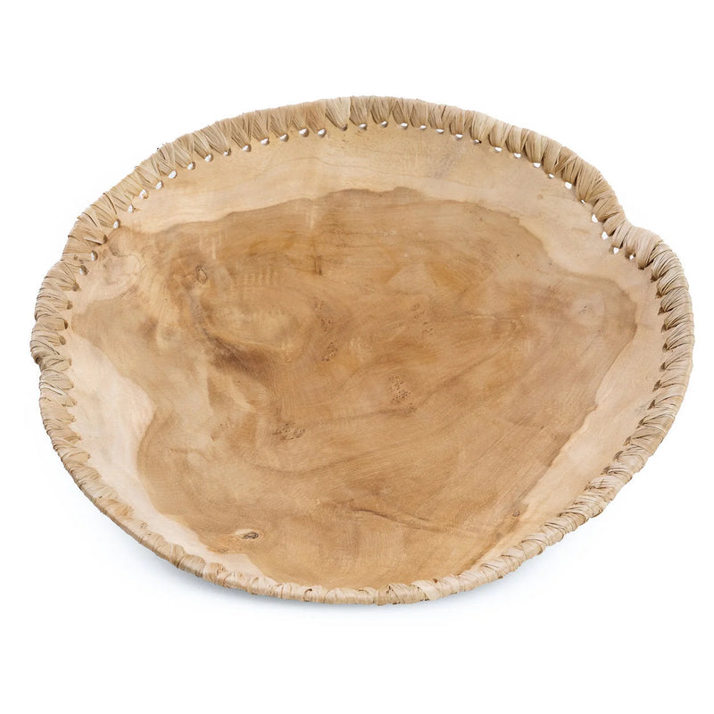 Deko-Schale aus Teakholz mit geflochtenem Raffia-Rand – Ø 30 cm