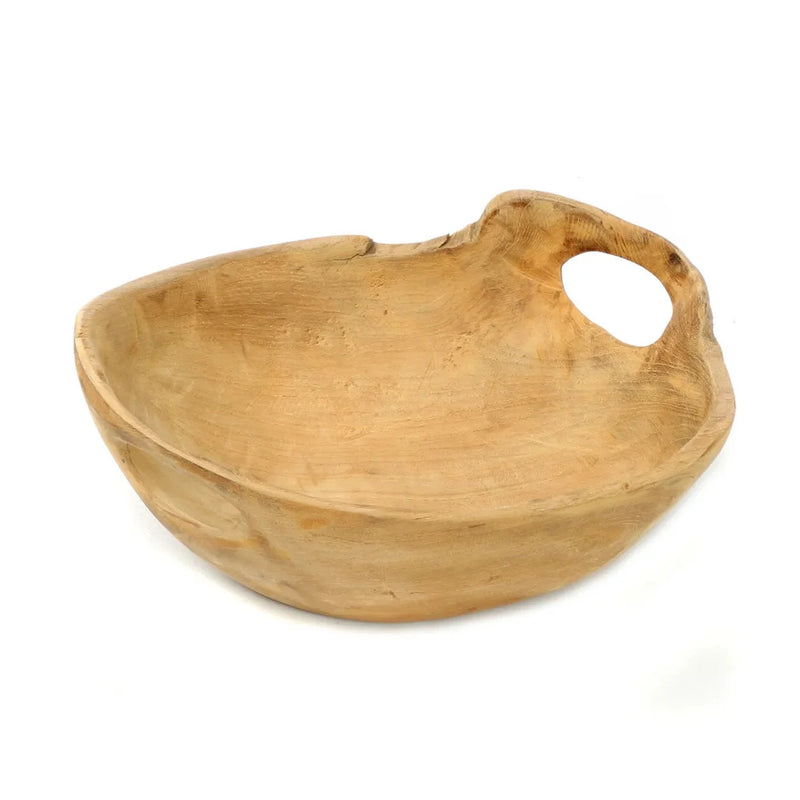 Dekoschale aus Teakholz mit integriertem Griff, Finish natur