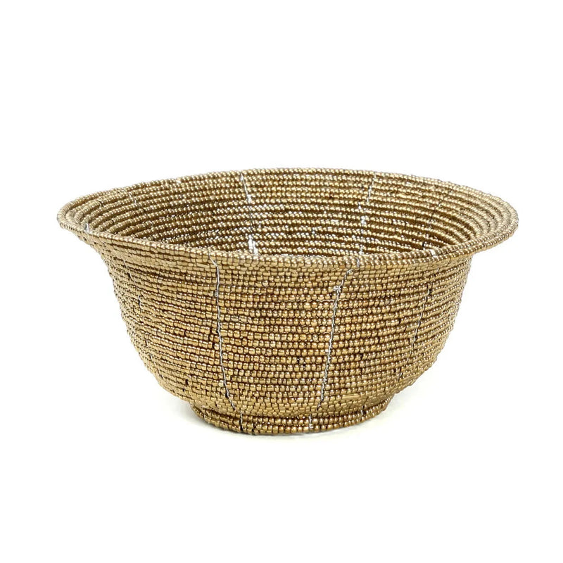 Ovale Deko-Schale aus geflochtenen goldenen Perlen