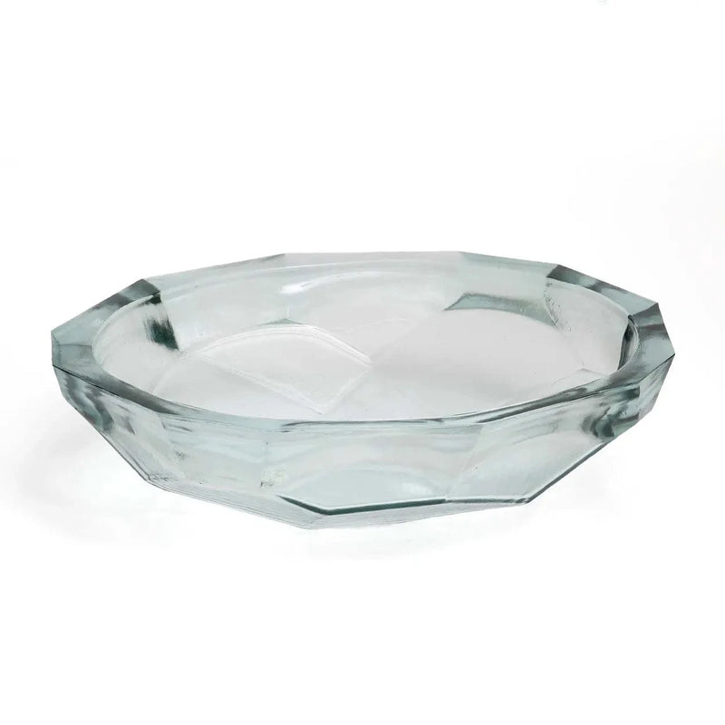 Ovale Deko-Schale aus transparentem Glas im Origami-Look in Blau
