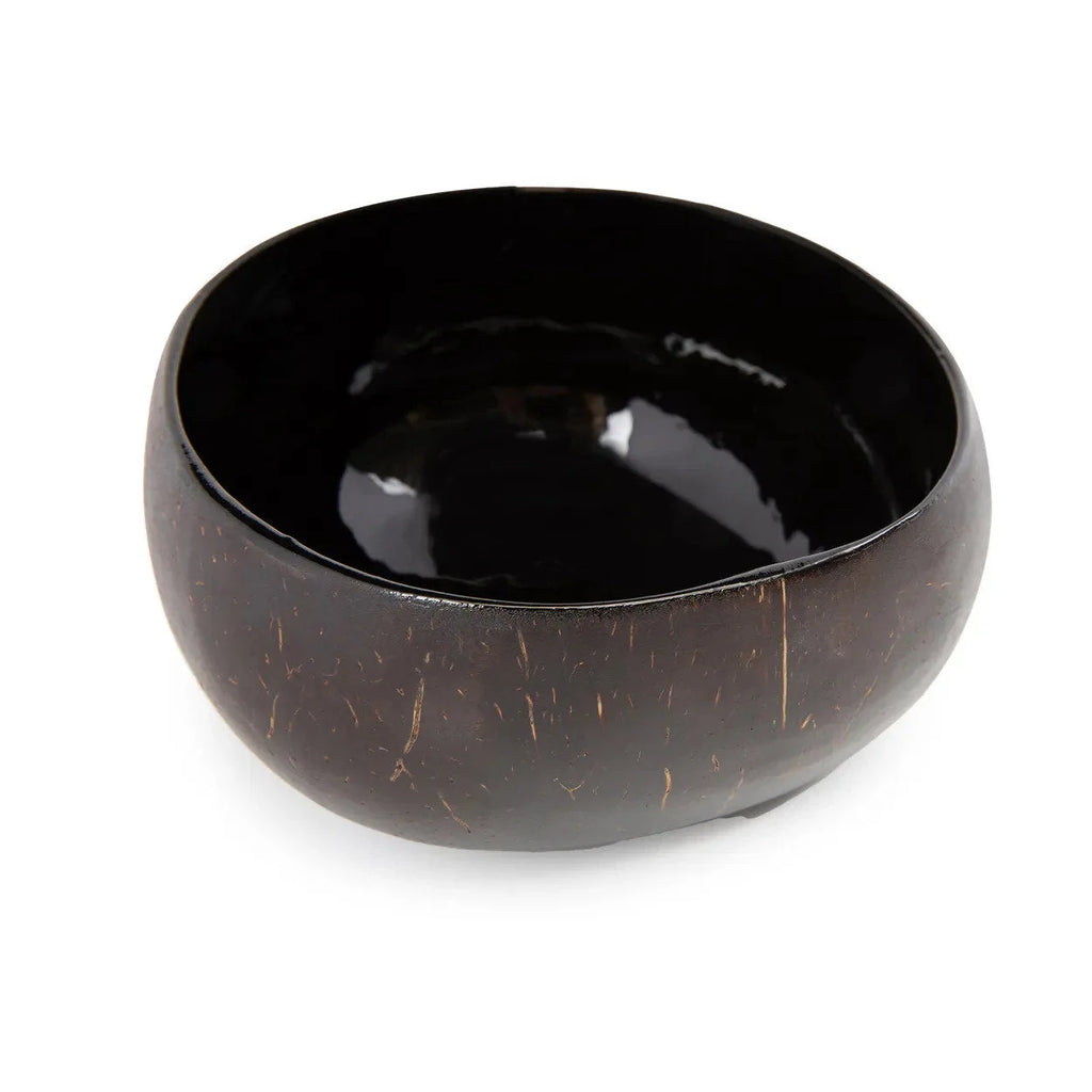 Bol en noix de coco naturelle brun foncé avec intérieur noir lisse et poli