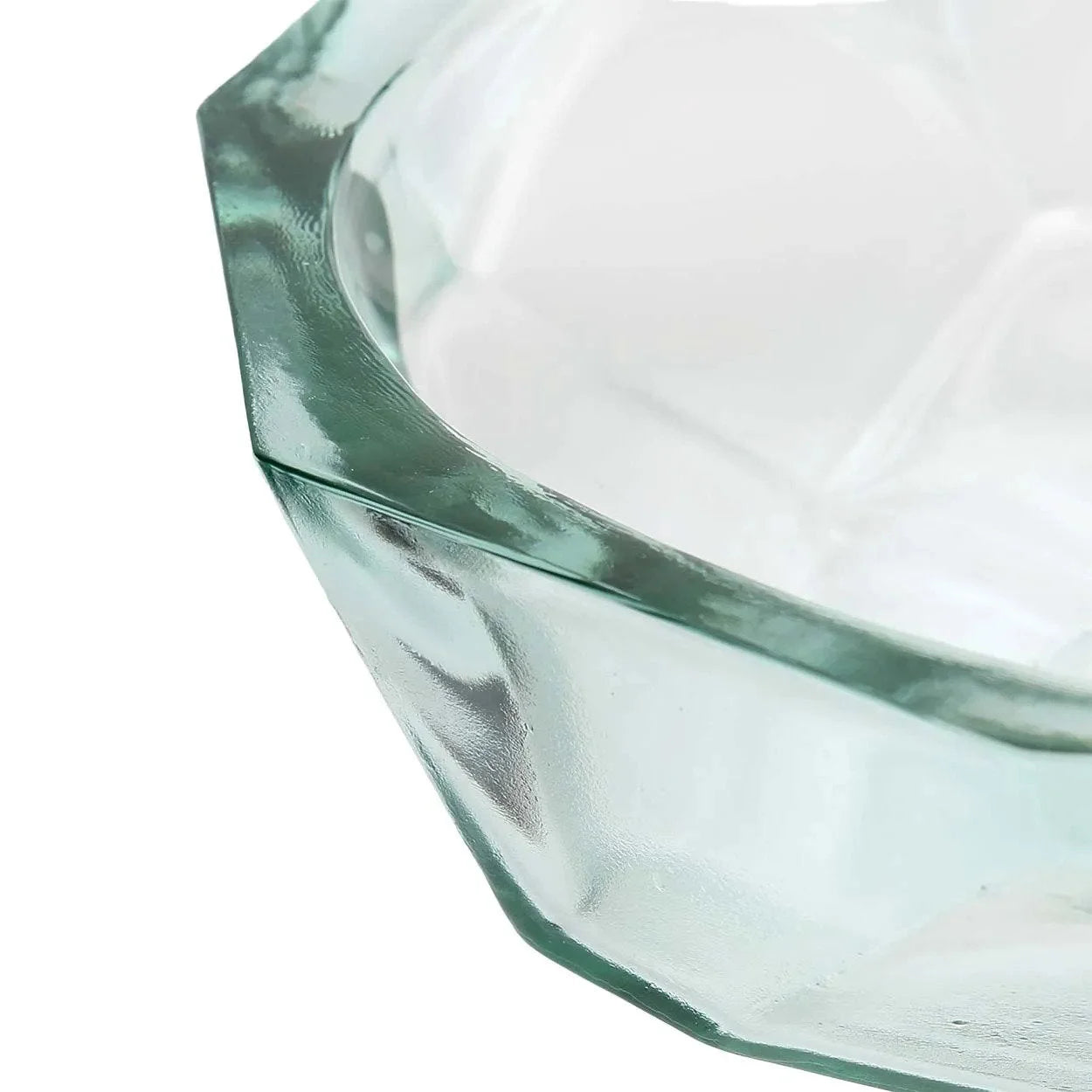 Bol en verre transparent facetté inspiration origami bleu