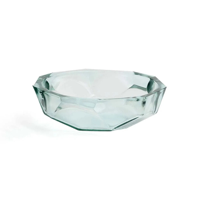 Schale aus transparentem Glas mit Facetten im Origami-Look in Blau