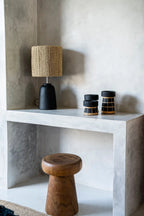 Lampe de table en céramique noire avec abat-jour en jute tissé, Bougeoir 12 cm